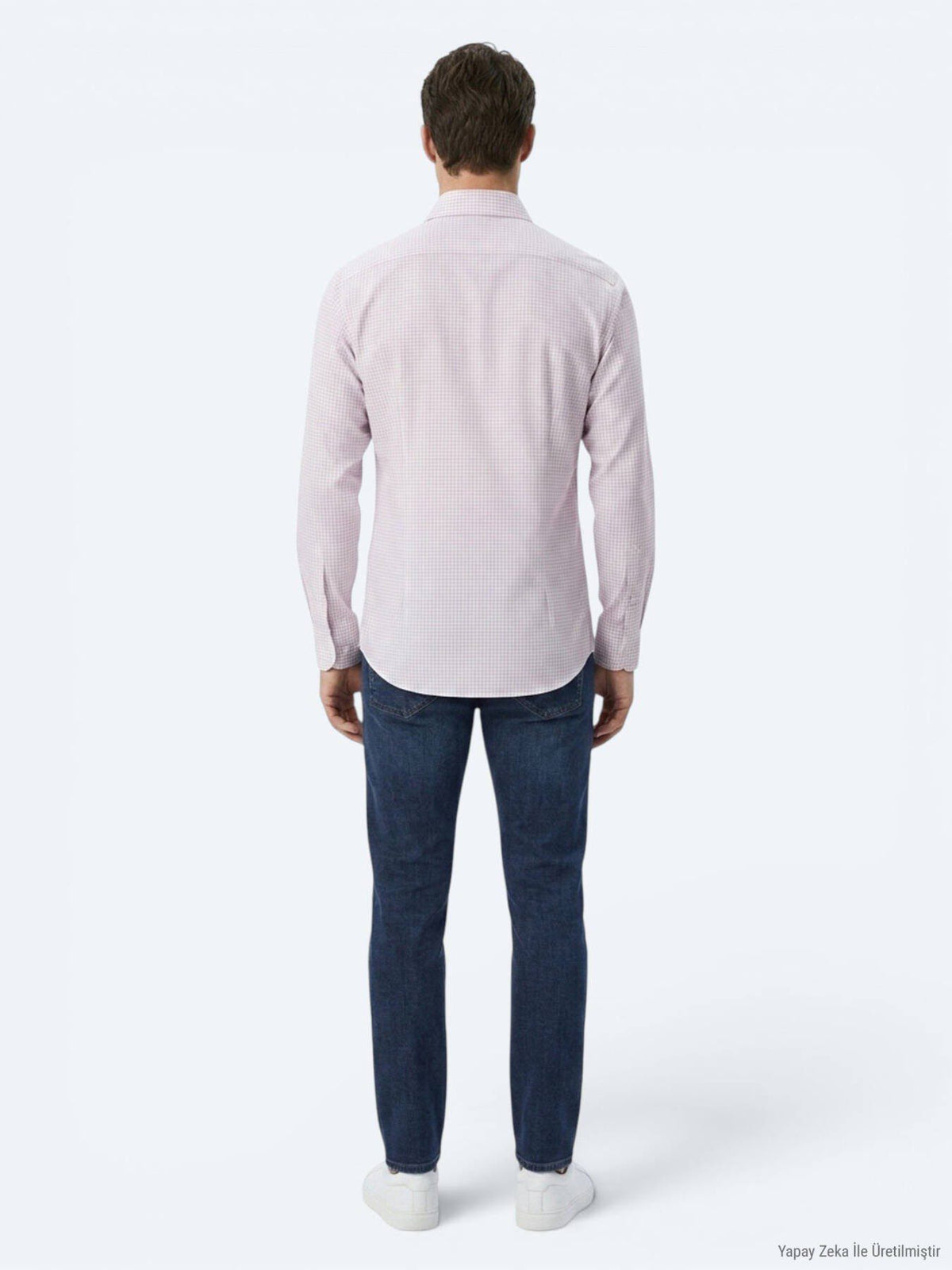 Hellblau Kariertes Regular Fit Strickhemd