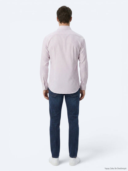 Hellblau Kariertes Regular Fit Strickhemd
