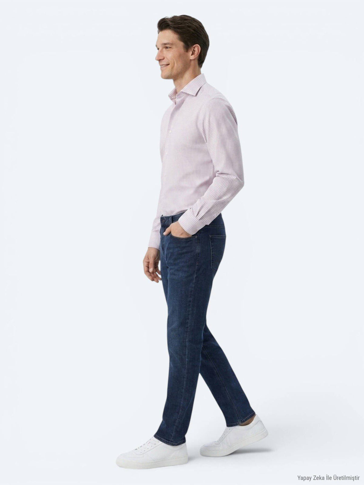 Hellblau Kariertes Regular Fit Strickhemd