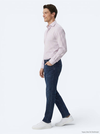 Hellblau Kariertes Regular Fit Strickhemd