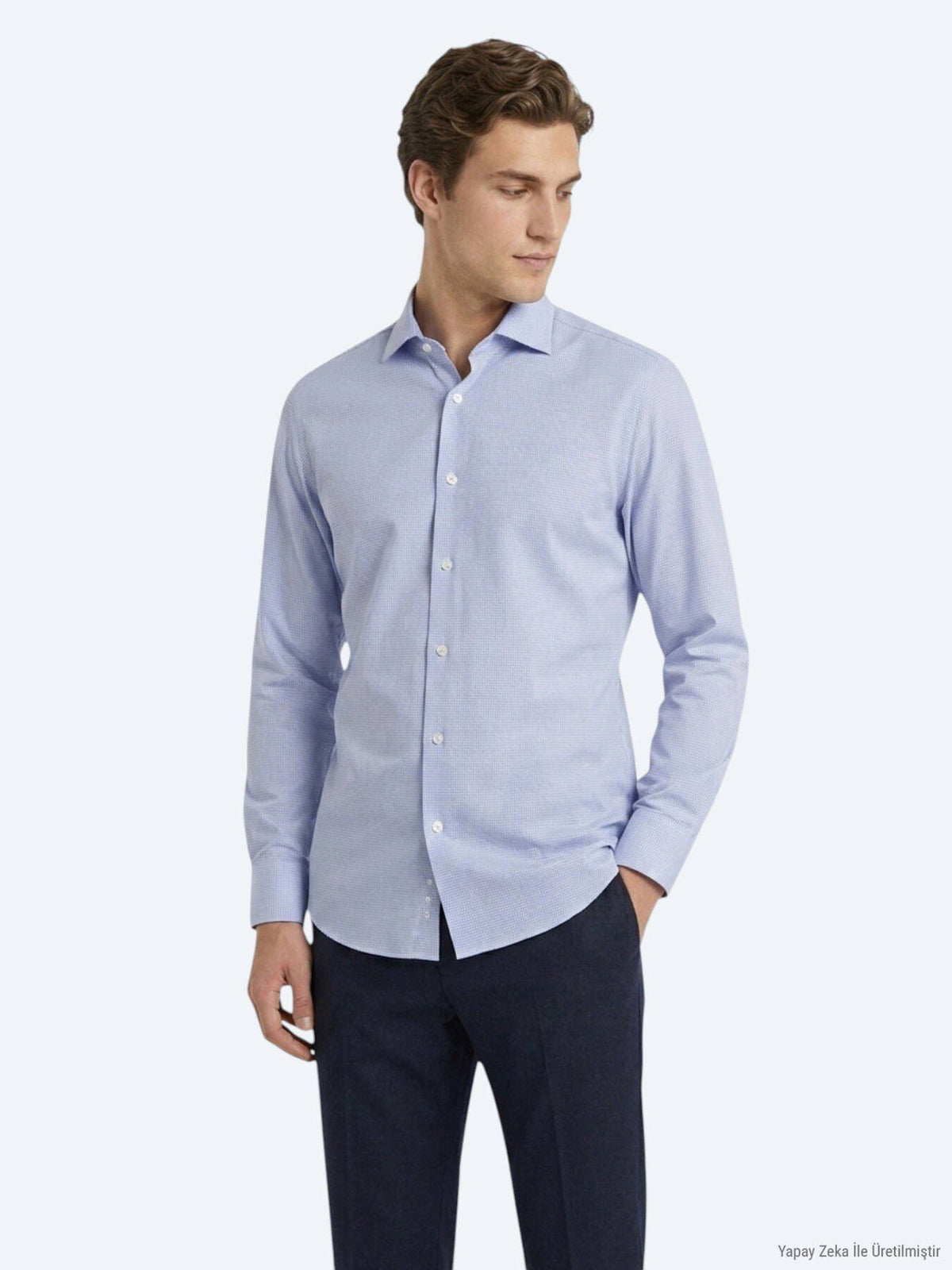 Blaues Micro Regular Fit Casual Hemd 100% Baumwolle