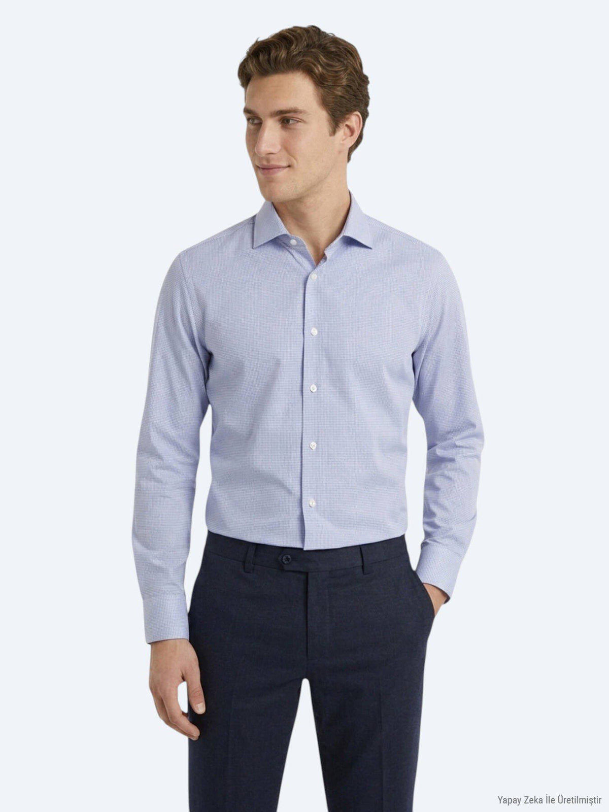 Blaues Micro Regular Fit Casual Hemd 100% Baumwolle