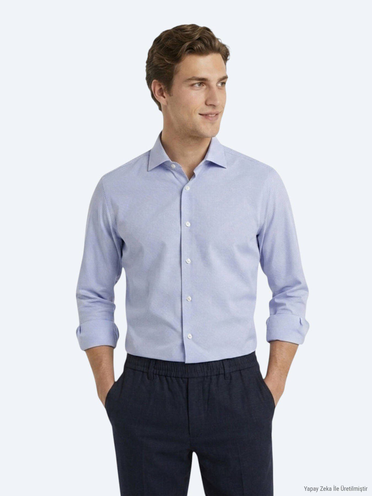 Blaues Micro Regular Fit Casual Hemd 100% Baumwolle