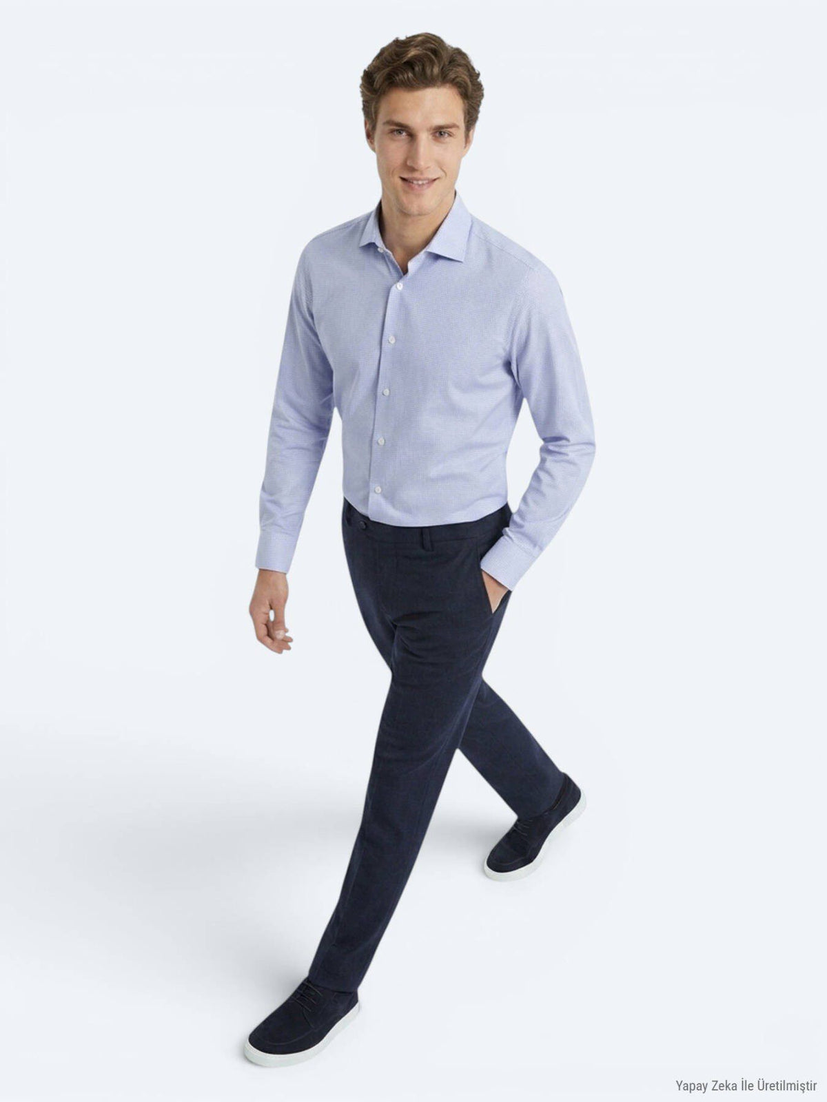 Blaues Micro Regular Fit Casual Hemd 100% Baumwolle
