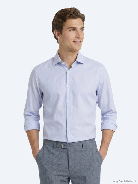 Helles Blau Micro Regular Fit Hemd 100% Baumwolle