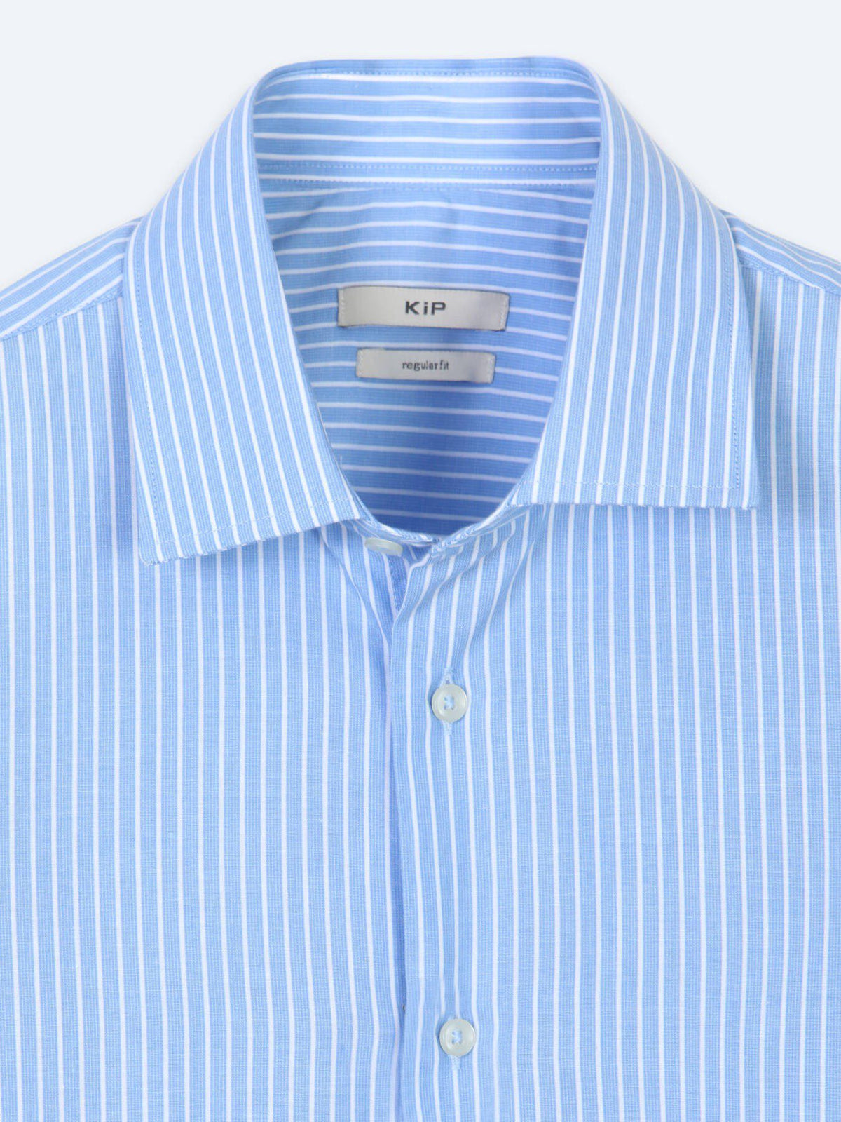 Blau Gestreiftes Regular Fit Baumwollhemd