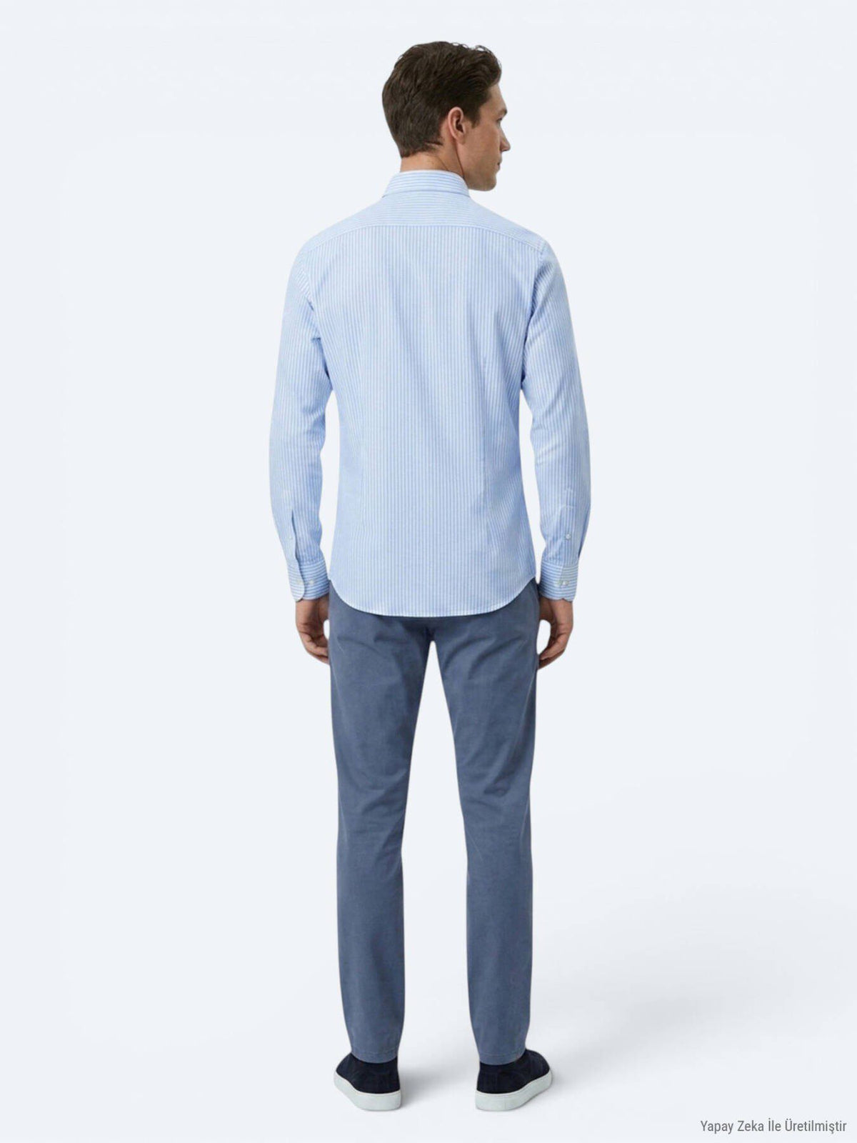 Blau Gestreiftes Regular Fit Baumwollhemd