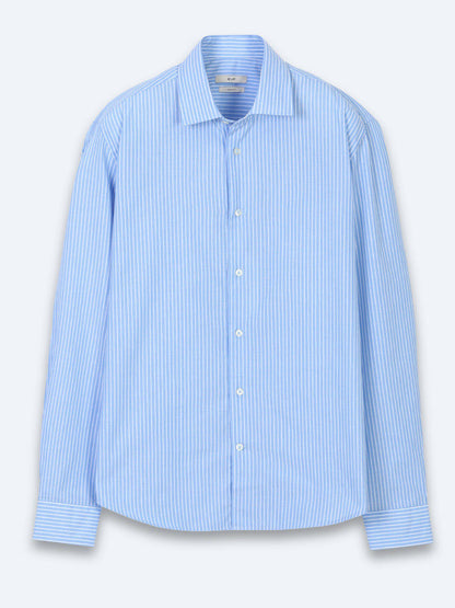 Blau Gestreiftes Regular Fit Baumwollhemd