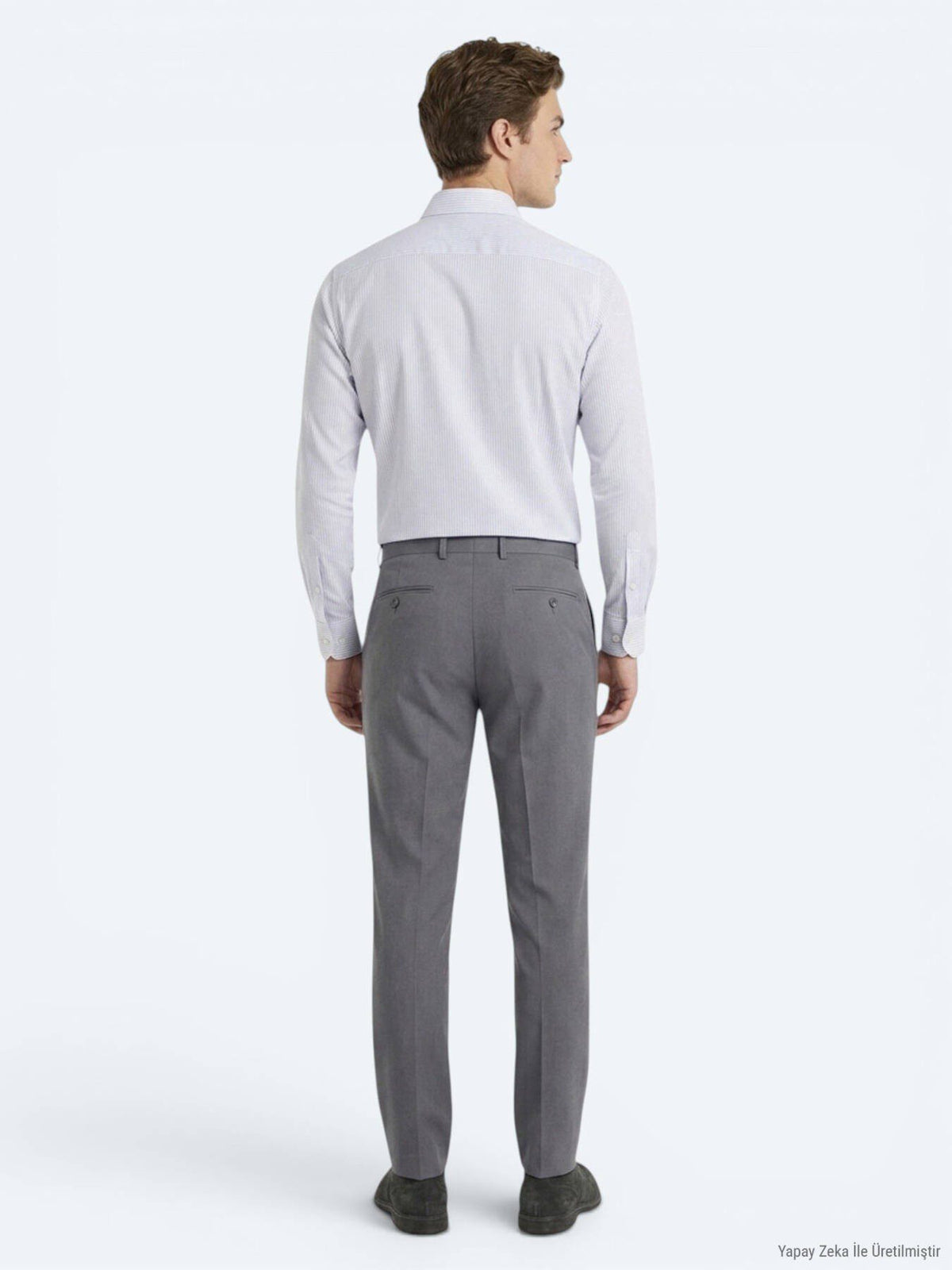 Grau Gestreiftes Regular Fit Baumwollhemd