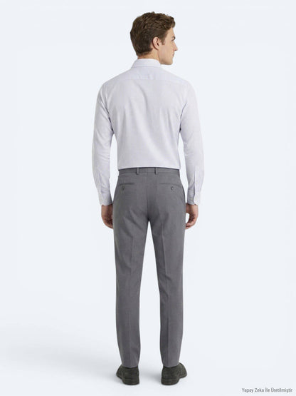Grau Gestreiftes Regular Fit Baumwollhemd