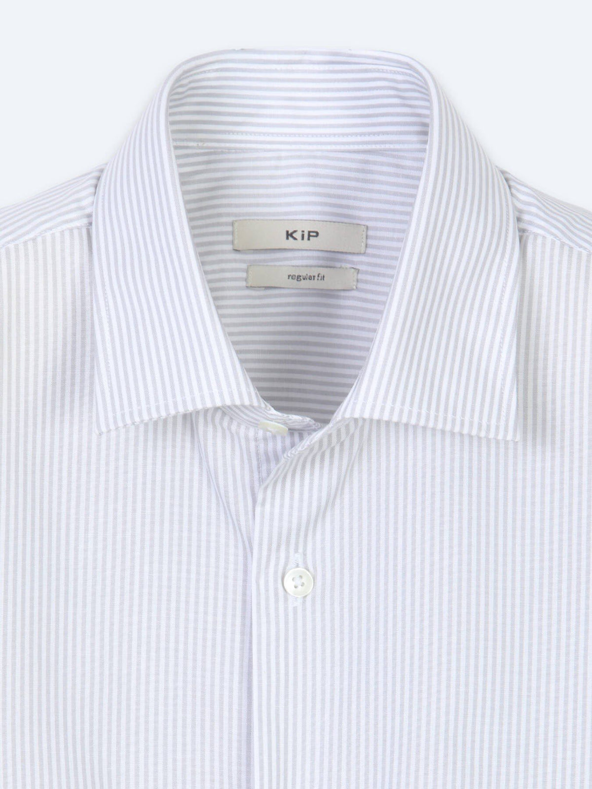Grau Gestreiftes Regular Fit Baumwollhemd