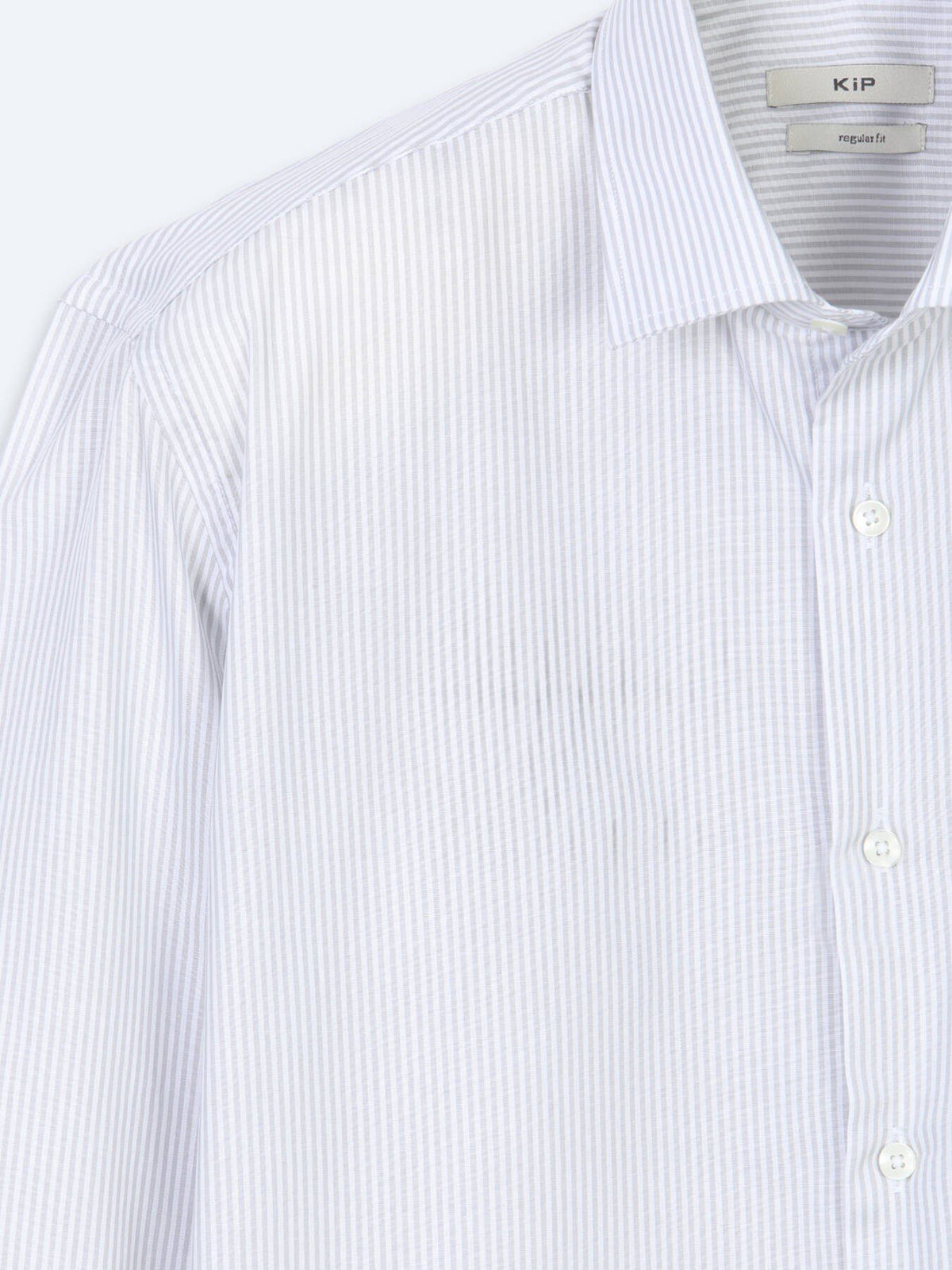 Grau Gestreiftes Regular Fit Baumwollhemd