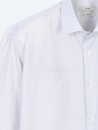 Grau Gestreiftes Regular Fit Baumwollhemd