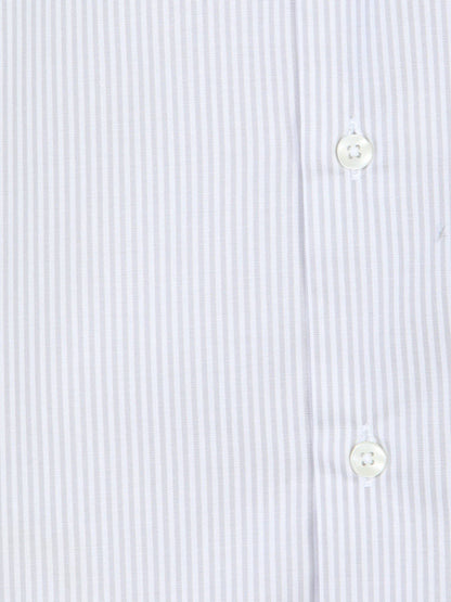 Grau Gestreiftes Regular Fit Baumwollhemd
