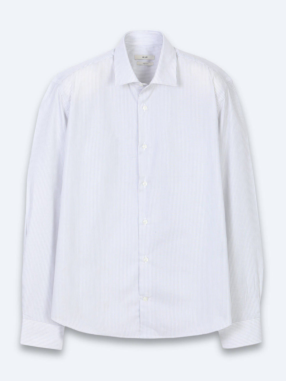 Grau Gestreiftes Regular Fit Baumwollhemd