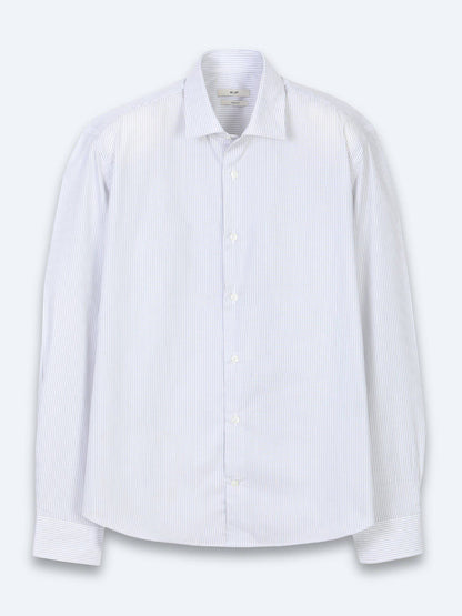 Grau Gestreiftes Regular Fit Baumwollhemd