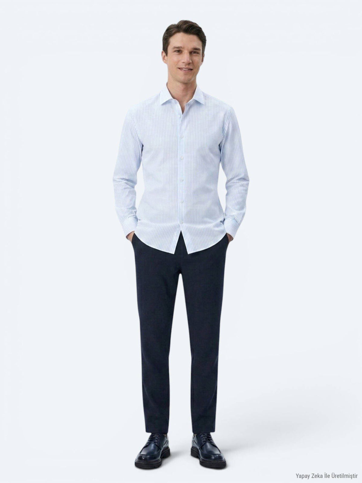 Hellblau Gestreiftes Regular Fit Casual Hemd