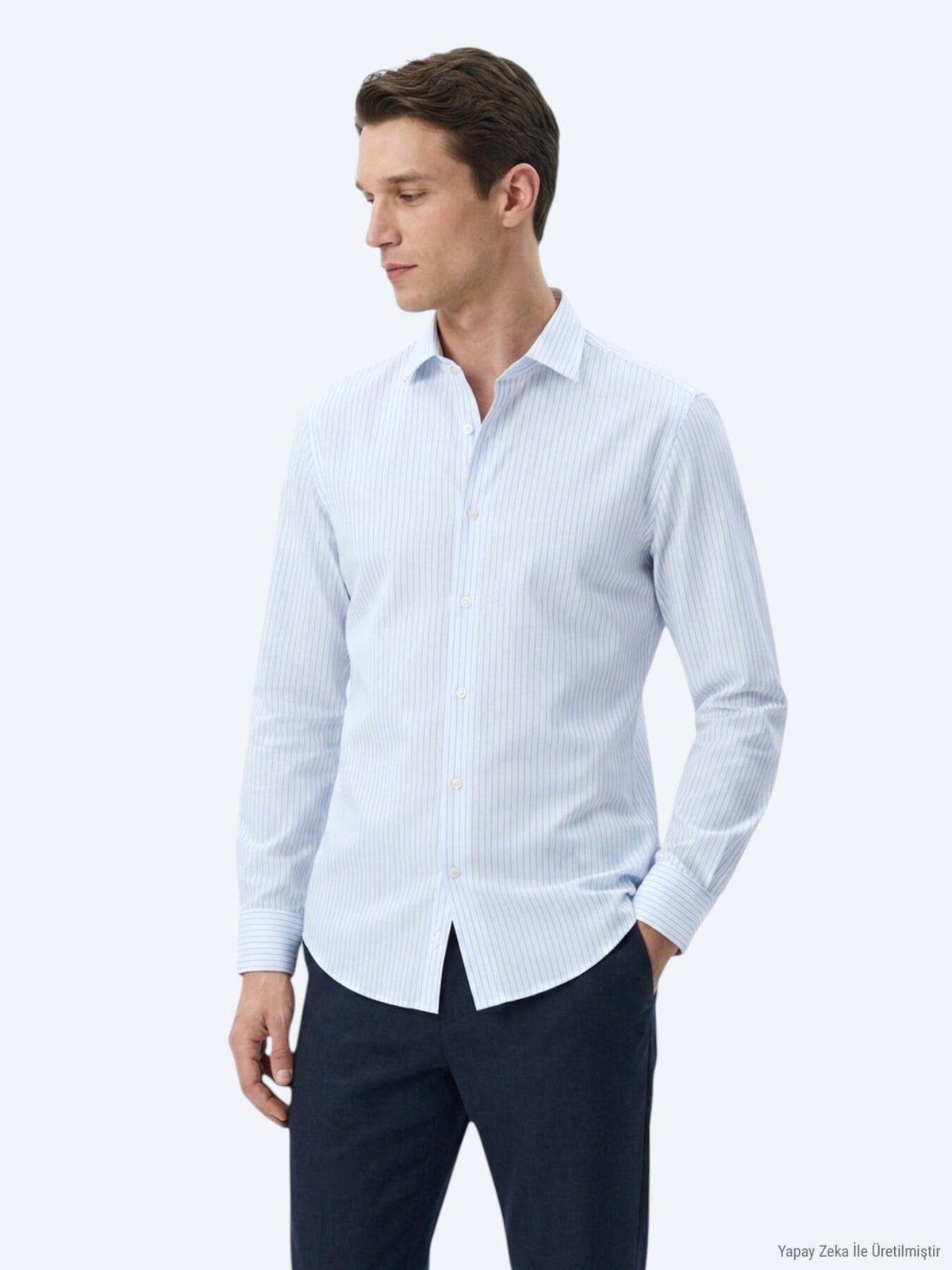 Hellblau Gestreiftes Regular Fit Casual Hemd
