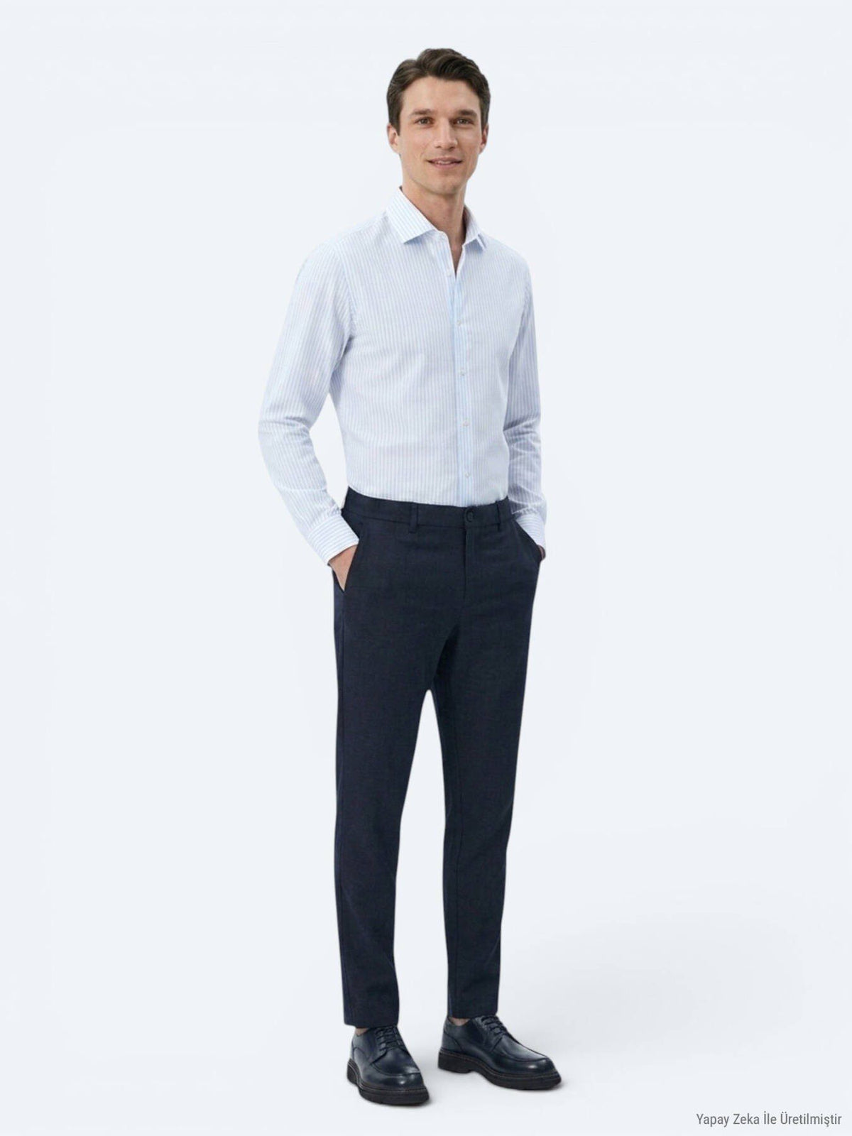 Hellblau Gestreiftes Regular Fit Casual Hemd