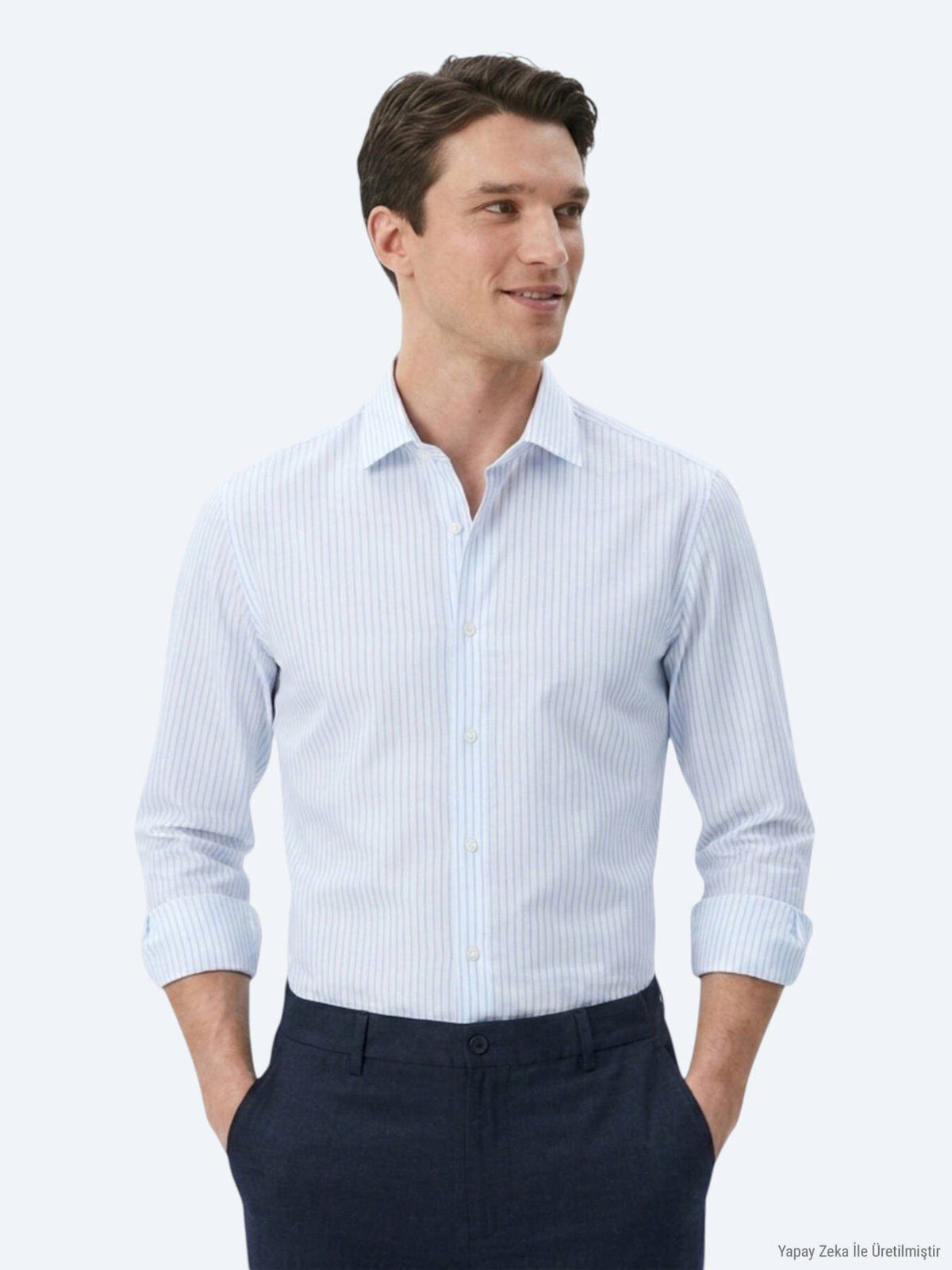 Hellblau Gestreiftes Regular Fit Casual Hemd