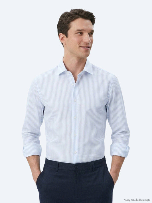 Hellblau Gestreiftes Regular Fit Casual Hemd
