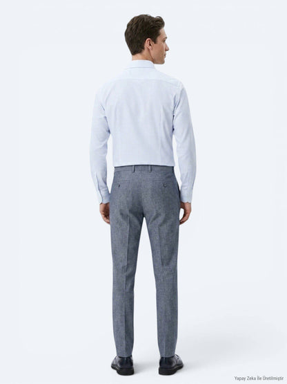 Hellblau Gestreiftes Regular Fit Baumwollhemd