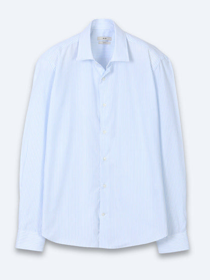 Hellblau Gestreiftes Regular Fit Baumwollhemd