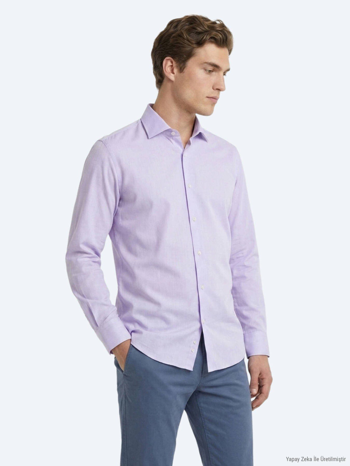 Lila Unifarben Regular Fit Baumwollhemd