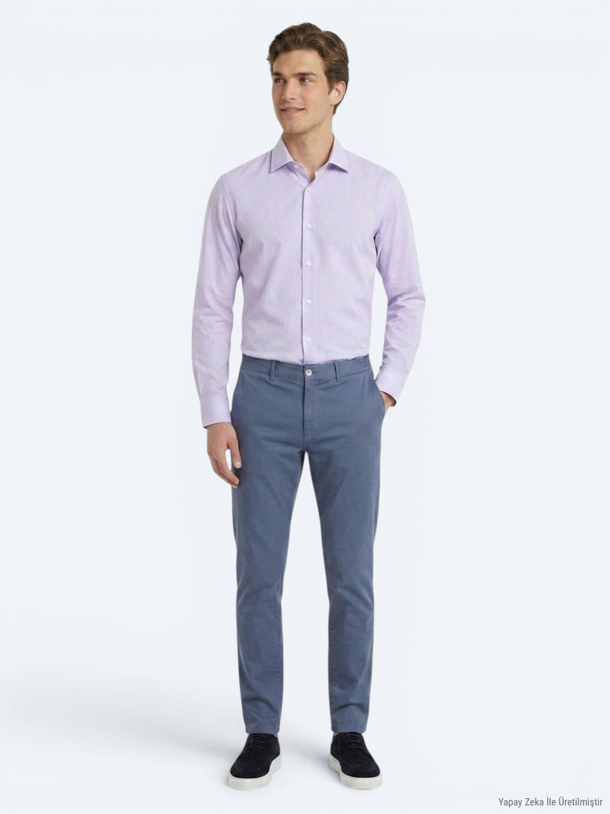 Lila Unifarben Regular Fit Baumwollhemd