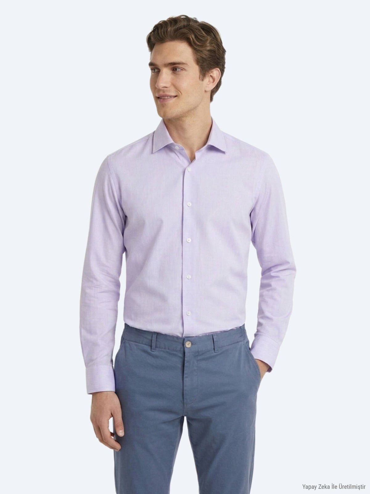 Lila Unifarben Regular Fit Baumwollhemd