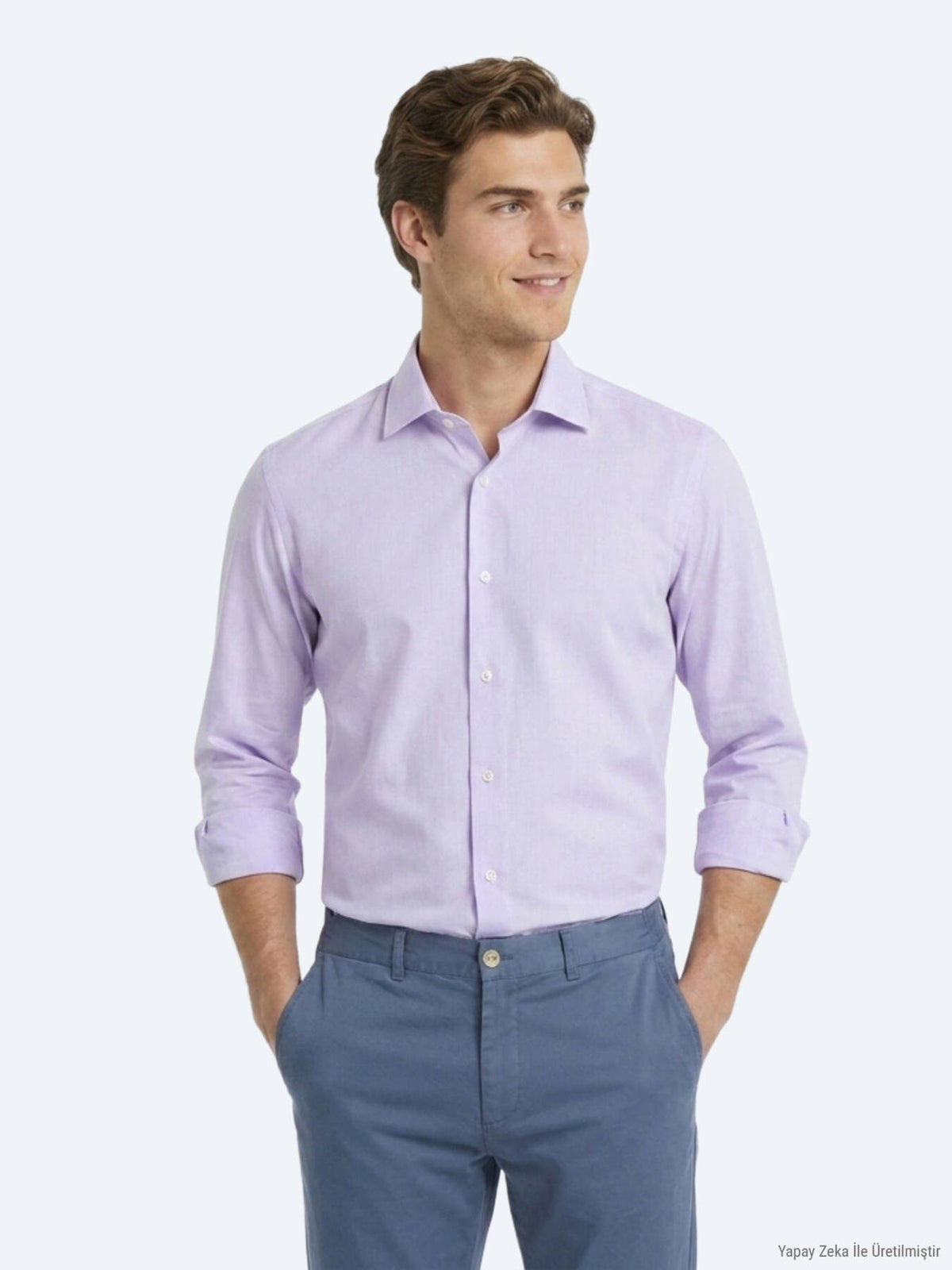 Lila Unifarben Regular Fit Baumwollhemd
