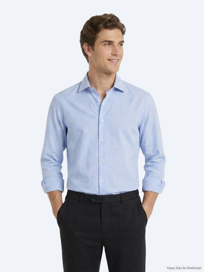 Helles Blaues Regular Fit Baumwollhemd
