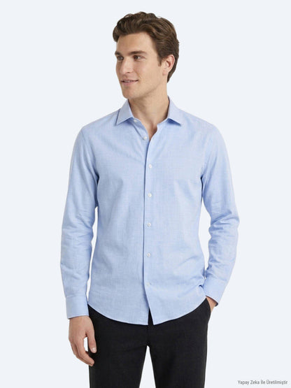 Helles Blaues Regular Fit Baumwollhemd