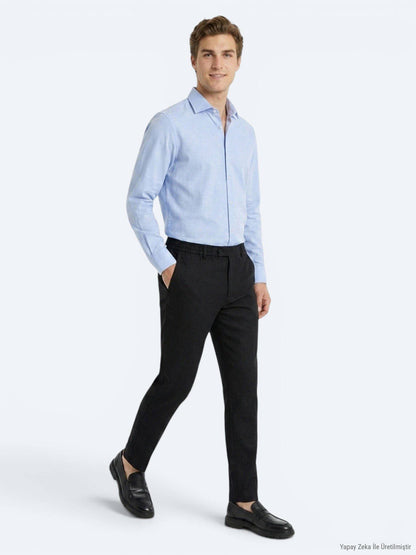 Helles Blaues Regular Fit Baumwollhemd