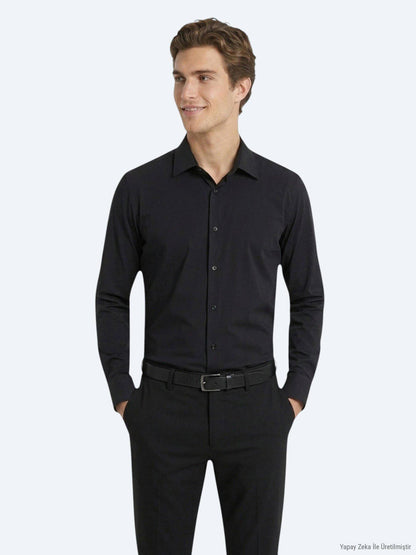 Schwarzes schlichtes Regular Fit Strickshirt