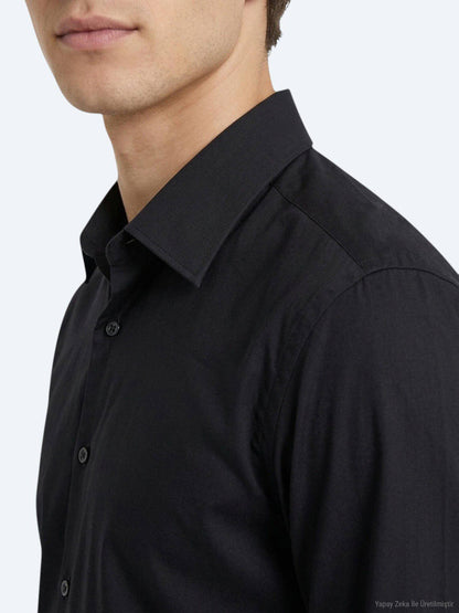 Schwarzes schlichtes Regular Fit Strickshirt