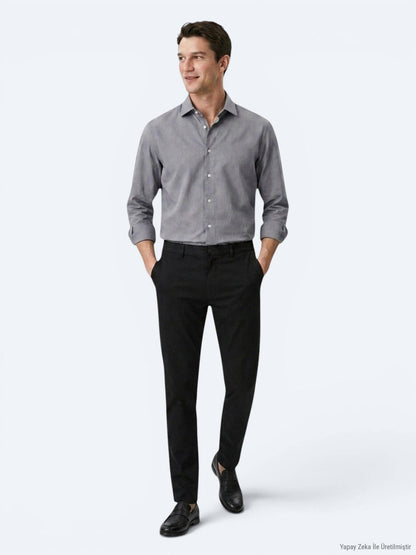 Grau Regular Fit Casual Baumwollhemd