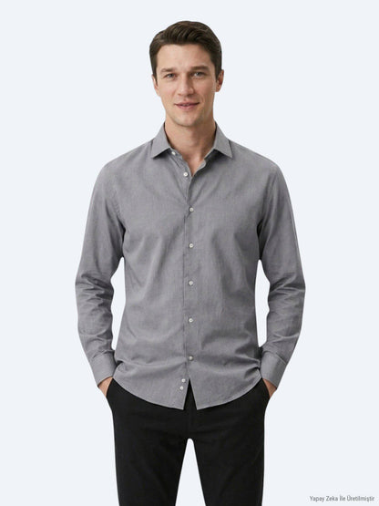 Grau Regular Fit Casual Baumwollhemd