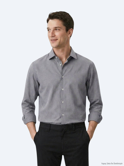 Grau Regular Fit Casual Baumwollhemd