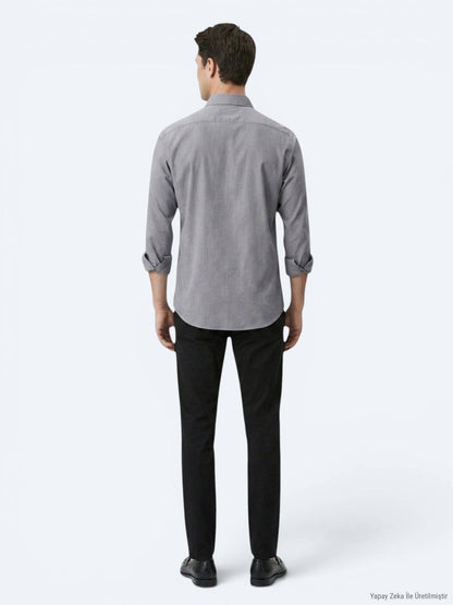 Grau Regular Fit Casual Baumwollhemd
