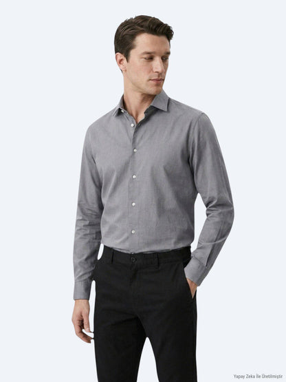 Grau Regular Fit Casual Baumwollhemd