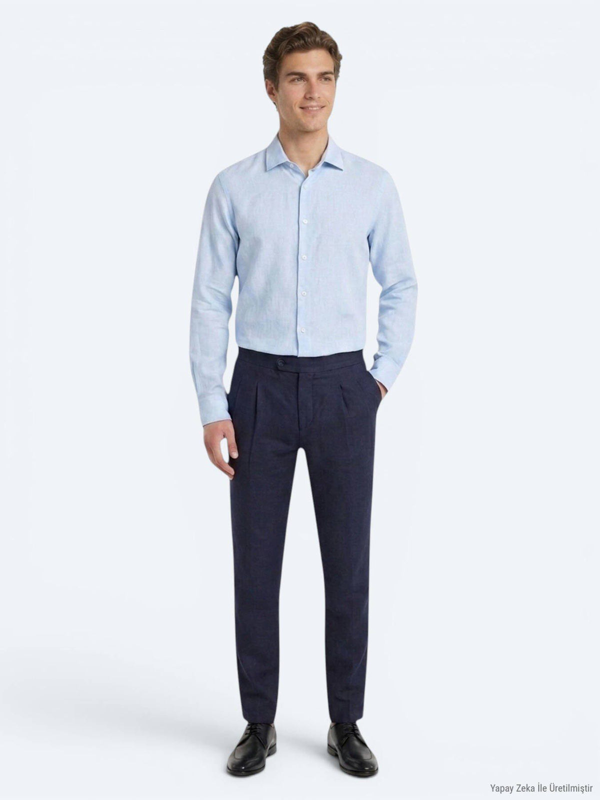 Blaues Regular Fit Casual Baumwollhemd