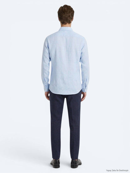 Blaues Regular Fit Casual Baumwollhemd