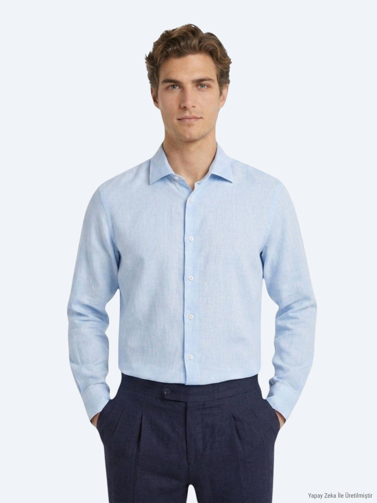 Blaues Regular Fit Casual Baumwollhemd