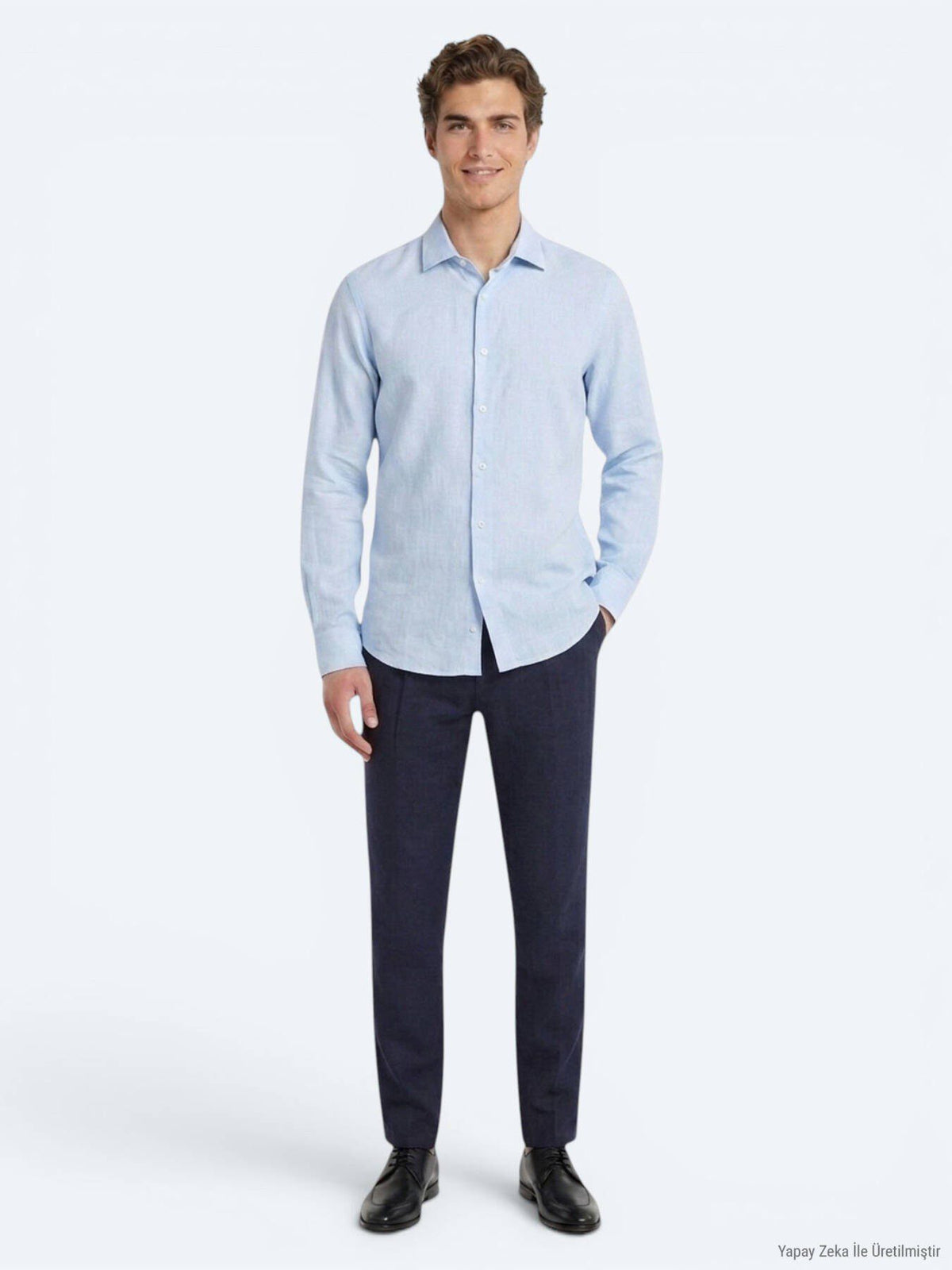 Blaues Regular Fit Casual Baumwollhemd