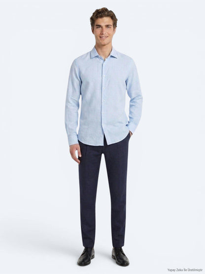 Blaues Regular Fit Casual Baumwollhemd