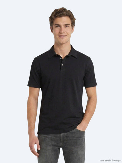 Schwarzes Baumwoll-Misch-T-Shirt