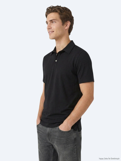 Schwarzes Baumwoll-Misch-T-Shirt