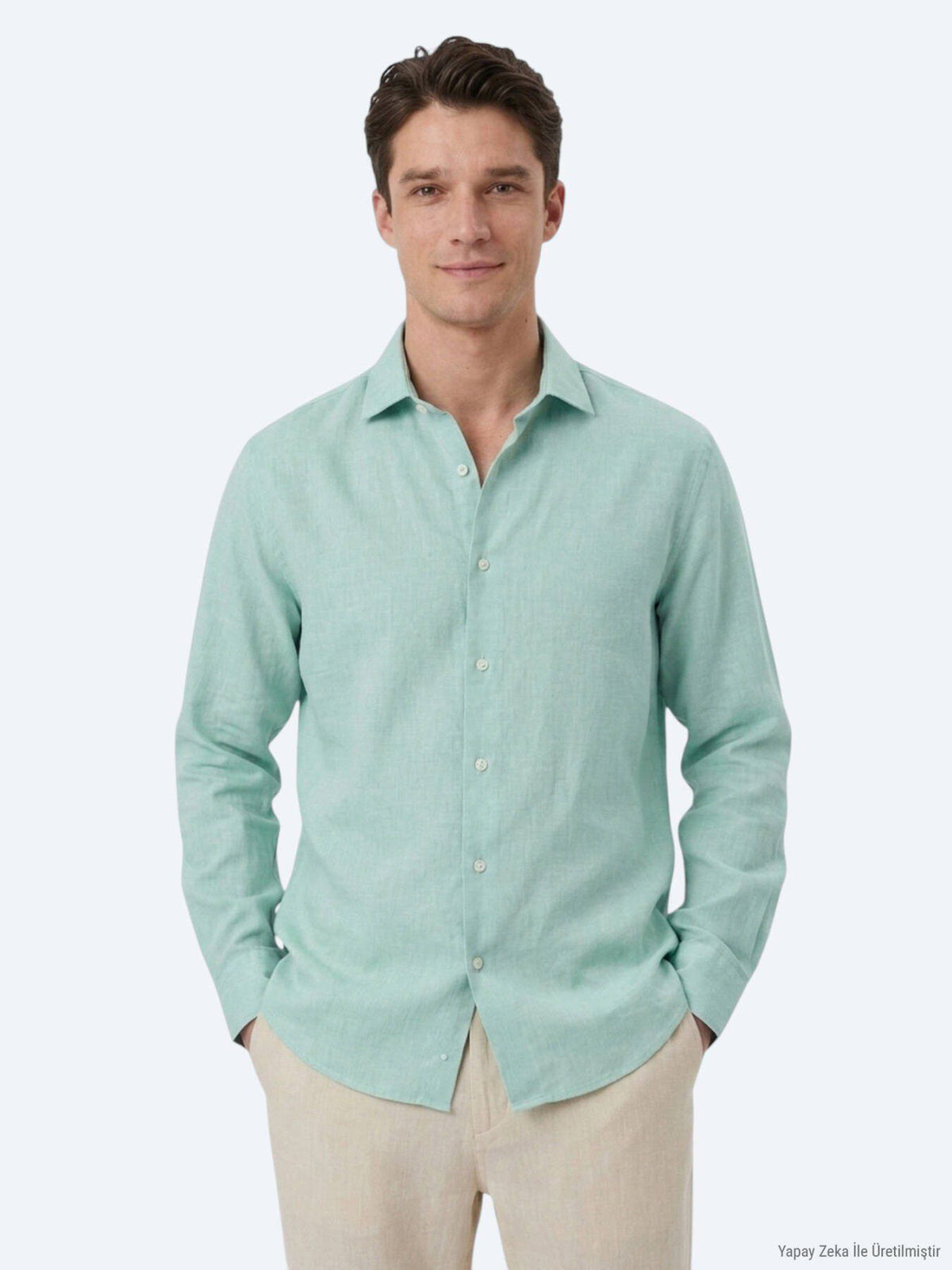 Hellgrünes Regular Fit Casual Hemd aus Baumwolle