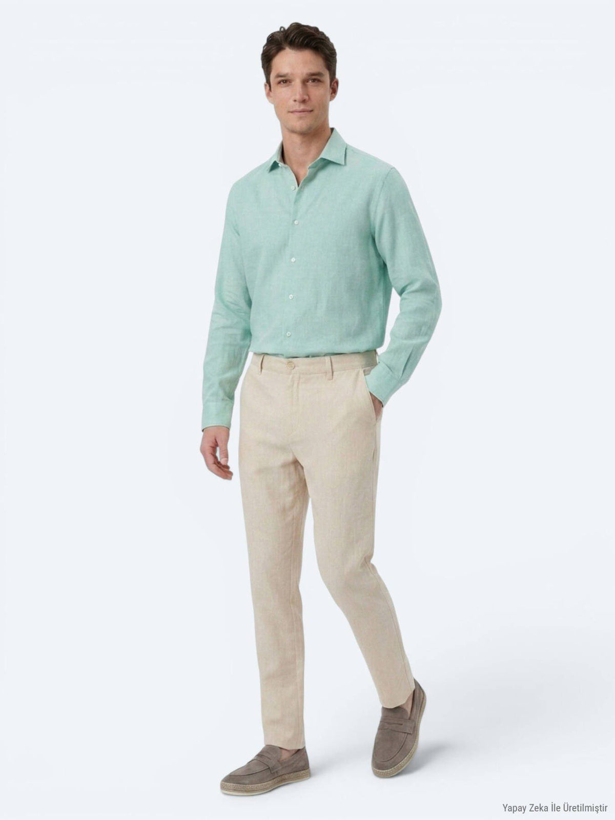 Hellgrünes Regular Fit Casual Hemd aus Baumwolle